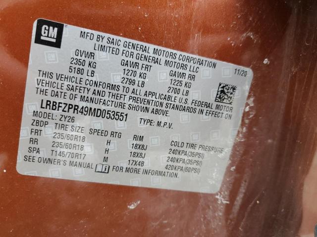 LRBFZPR49MD053551 - 2021 BUICK ENVISION ESSENCE Շագանակագույն լուսանկար 13