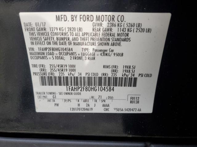 1FAHP2F80HG104584 - 2017 FORD TAURUS LIMITED BLACK photo 12