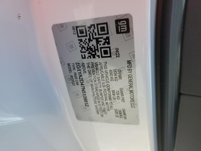 1G1YA2D47N5109812 - 2022 CHEVROLET CORVETTE STINGRAY 1LT WHITE photo 12