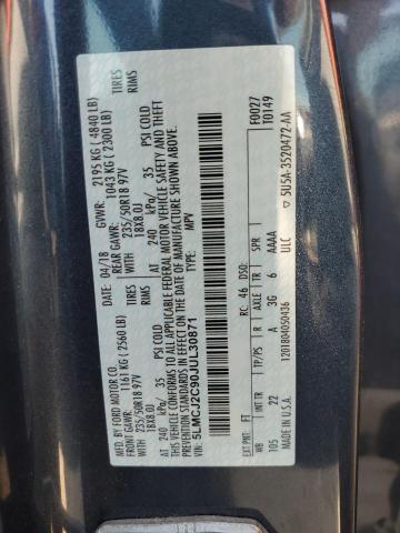 5LMCJ2C90JUL30871 - 2018 LINCOLN MKC SELECT Կապույտ լուսանկար 13