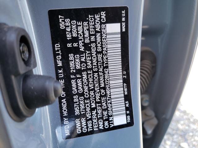 SHHFK7H46HU228942 - 2017 HONDA CIVIC SPORT 灰色 照片 12