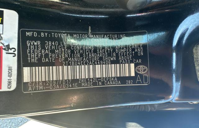 2T1BU4EE2AC449406 - 2010 TOYOTA COROLLA BASE BLACK photo 10