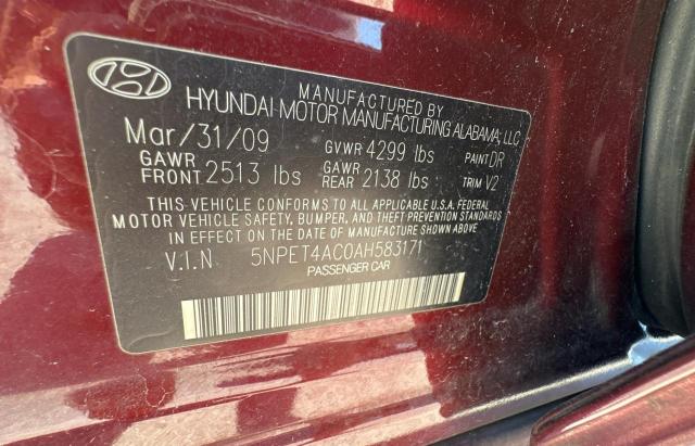 5NPET4AC0AH583171 - 2010 HYUNDAI SONATA GLS MAROON photo 10