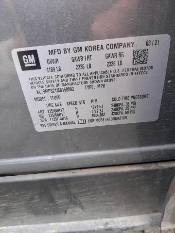 KL79MPS21MB158082 - 2021 CHEVROLET TRAILBLAZE LT GRAY photo 12