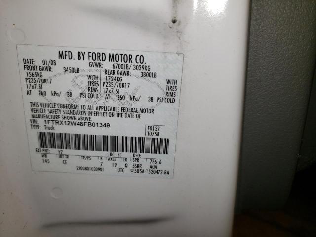 1FTRX12W48FB01349 - 2008 FORD F-150 WHITE photo 12