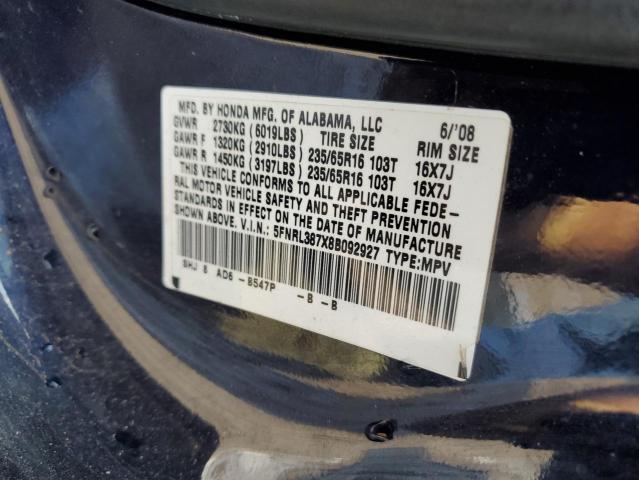 5FNRL387X8B092927 - 2008 HONDA ODYSSEY EXL BLUE photo 13