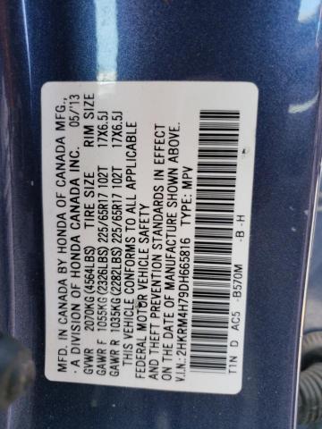 2HKRM4H79DH665816 - 2013 HONDA CR-V EXL BLUE photo 14