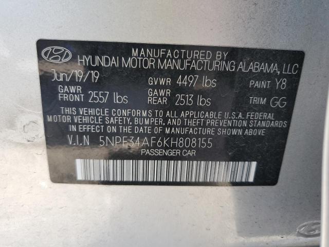 5NPE34AF6KH808155 - 2019 HYUNDAI SONATA LIMITED SILVER photo 12