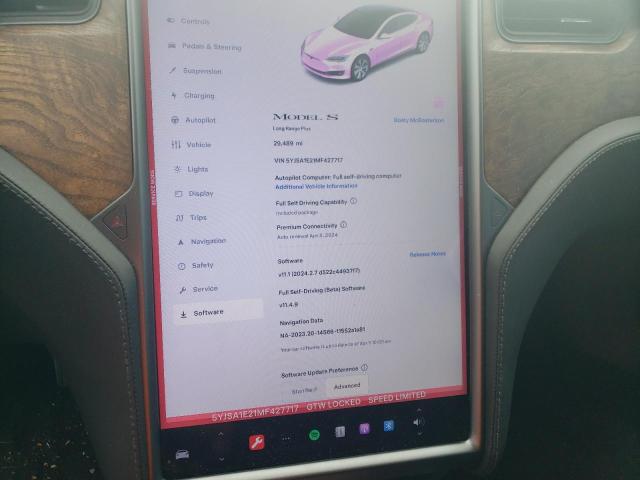 5YJSA1E21MF427717 - 2021 TESLA MODEL S Boz foto 9