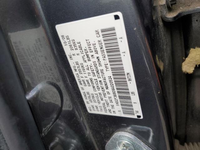 1HGCP36809A020524 - 2009 HONDA ACCORD EXL GRAY photo 12