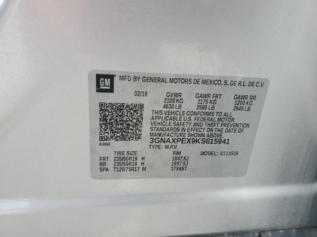 3GNAXPEX9KS615941 - 2019 CHEVROLET EQUINOX PREMIER SILVER photo 12