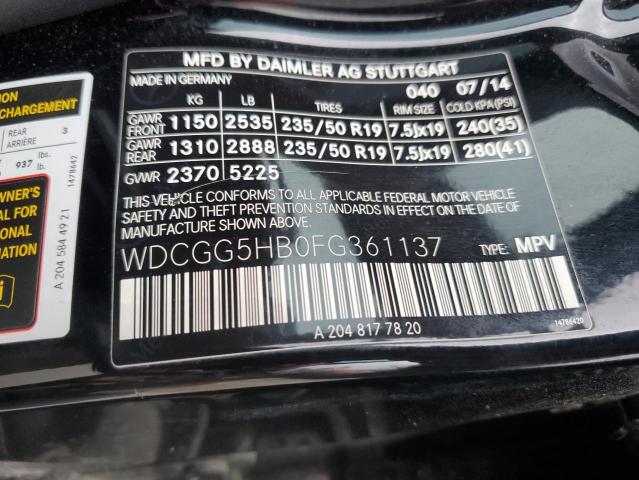 WDCGG5HB0FG361137 - 2015 MERCEDES-BENZ GLK 350 BLACK photo 12