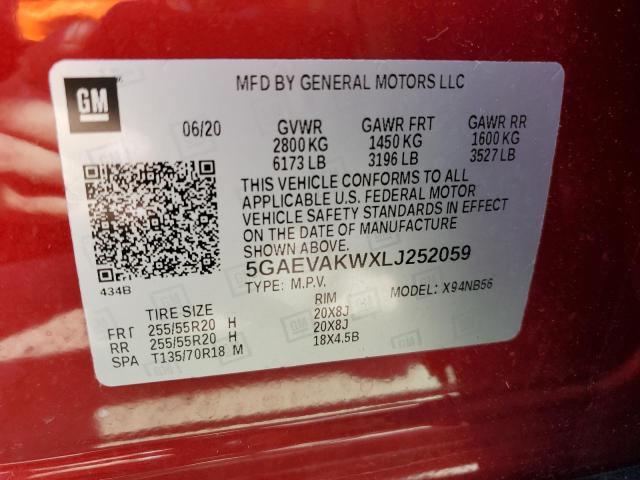 5GAEVAKWXLJ252059 - 2020 BUICK ENCLAVE ESSENCE 红色 照片 13