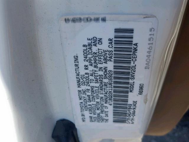 4T1BG22K11U816929 - 2001 TOYOTA CAMRY CE  photo 10