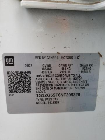 1G1ZG5ST6NF208226 - 2022 CHEVROLET MALIBU RS 白色 照片 13