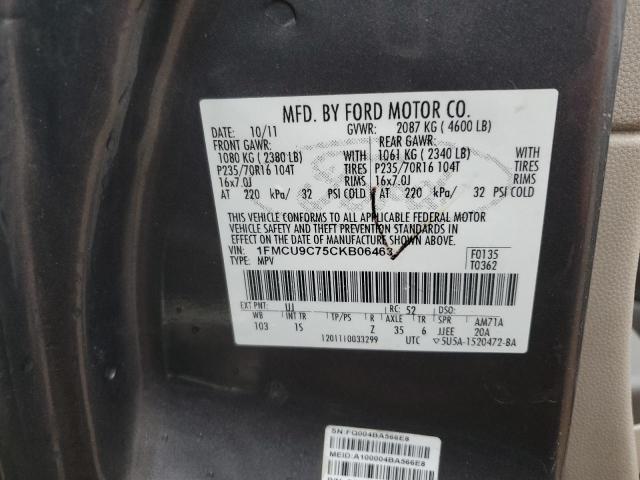 1FMCU9C75CKB06463 - 2012 FORD ESCAPE XLS GRAY photo 12