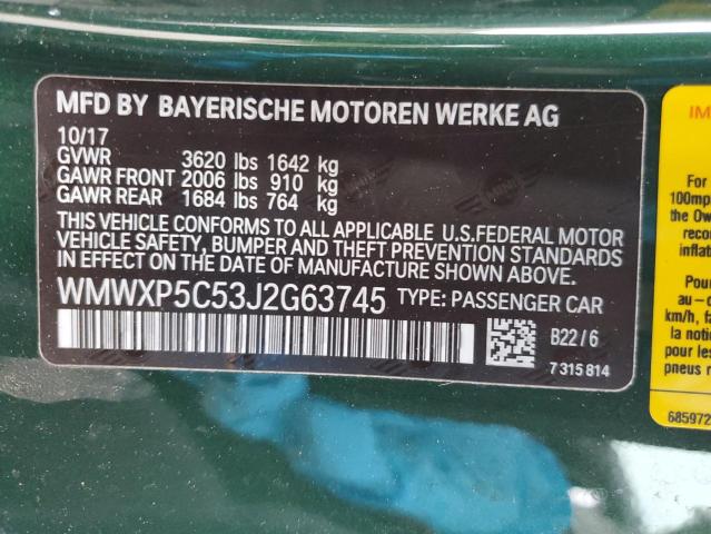 WMWXP5C53J2G63745 - 2018 MINI COOPER GREEN photo 12