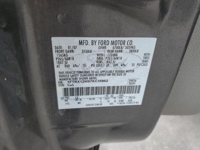 1FTRX12W97KC35862 - 2007 FORD F150 GRAY photo 12