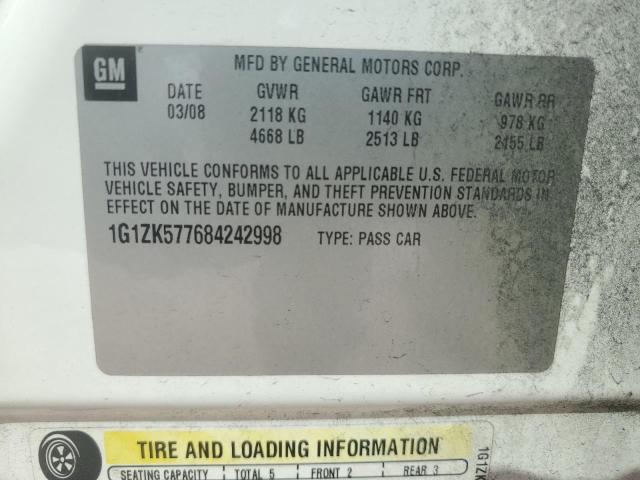 1G1ZK577684242998 - 2008 CHEVROLET MALIBU LTZ WHITE photo 13