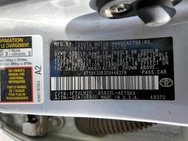 4T1BK3DB3CU446278 - 2012 TOYOTA AVALON BASE Gümüş foto 12