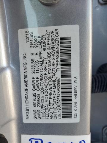 19UUB2F87KA009667 - 2019 ACURA TLX ADVANCE SILVER photo 12