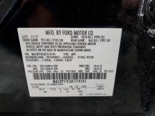 MAJ3P1TE3JC174141 - 2018 FORD ECOSPORT SE შავი ფოტო 14