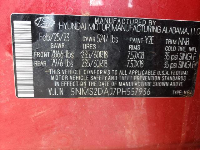 5NMS2DAJ7PH557936 - 2023 HYUNDAI SANTA FE SEL RED photo 13