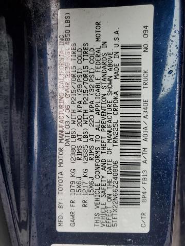 5TETX22N66Z240806 - 2006 TOYOTA TACOMA ACCESS CAB ლურჯი ფოტო 12