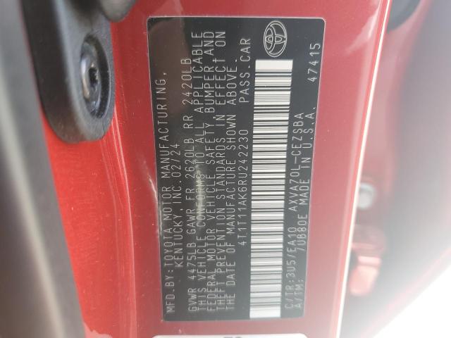 4T1T11AK6RU242230 - 2024 TOYOTA CAMRY SE NIGHT SHADE RED photo 12