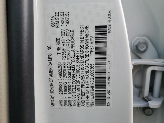 5J8TB4H73GL009365 - 2016 ACURA RDX ADVANCE WHITE photo 13