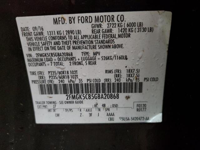 2FMGK5C85GBA20868 - 2016 FORD FLEX SEL GRAY photo 13