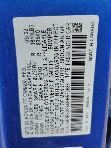 2HGFE2F54NH572686 - 2022 HONDA CIVIC SPORT 蓝色 照片 13