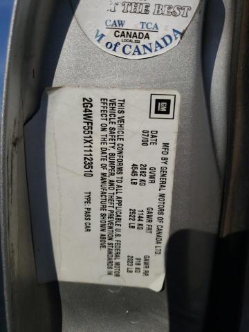 2G4WF551X11123510 - 2001 BUICK REGAL GS Күміс фото 12