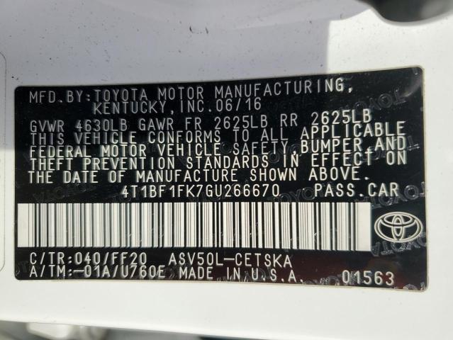 4T1BF1FK7GU266670 - 2016 TOYOTA CAMRY LE WHITE photo 12