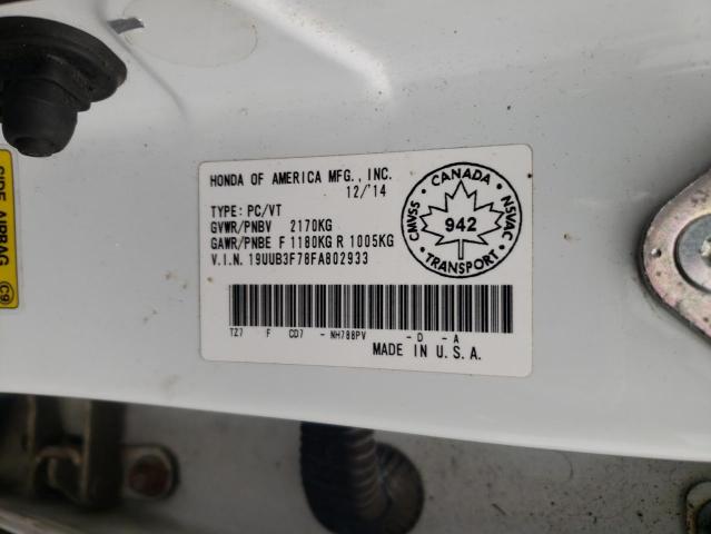 19UUB3F78FA802933 - 2015 ACURA TLX ADVANCE WHITE photo 10