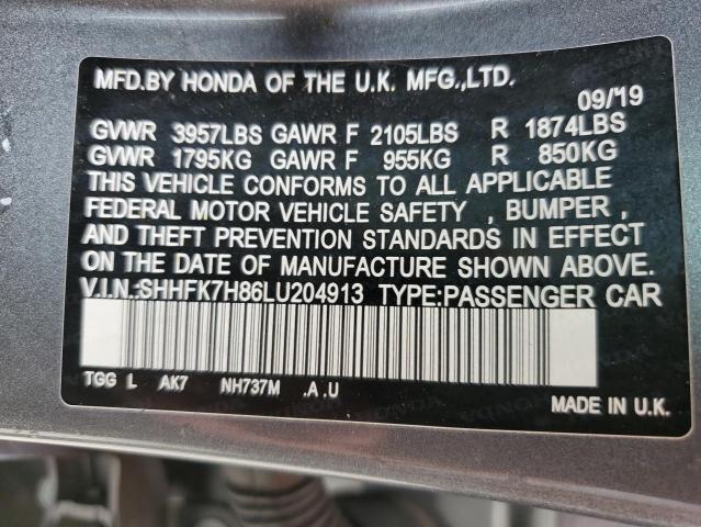 SHHFK7H86LU204913 - 2020 HONDA CIVIC EXL Boz foto 12