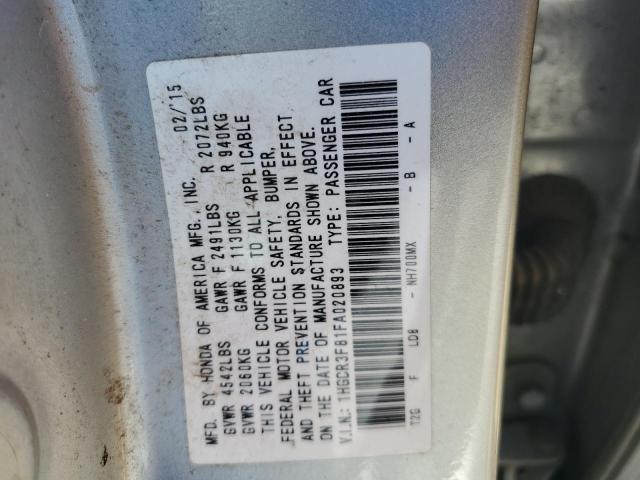 1HGCR3F81FA020893 - 2015 HONDA ACCORD EXL SILVER photo 12