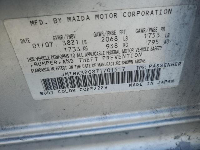 JM1BK32G871701517 - 2007 MAZDA 3 I SILVER photo 12