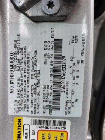 3FA6P0H76GR332029 - 2016 FORD FUSION SE SILVER photo 13