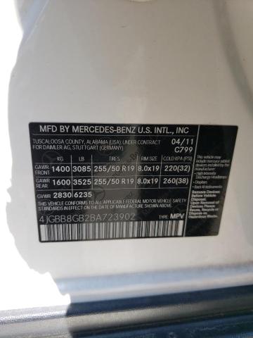 4JGBB8GB2BA723902 - 2011 MERCEDES-BENZ ML 350 4MATIC WHITE photo 12