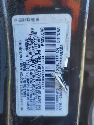 2T1KR32E84C189274 - 2004 TOYOTA COROLLA MA XR BLACK photo 12