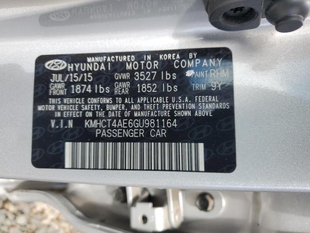 KMHCT4AE6GU981164 - 2016 HYUNDAI ACCENT SE SILVER photo 13