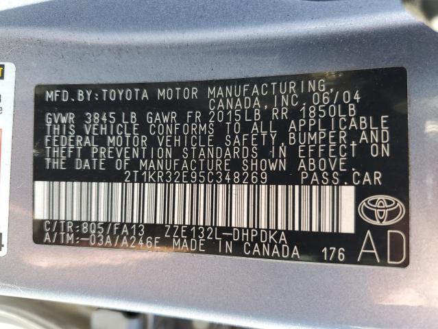 2T1KR32E95C348269 - 2005 TOYOTA COROLLA MA XR BLUE photo 13