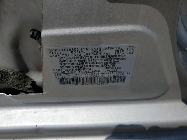 3N1AB7AP2KY419014 - 2019 NISSAN SENTRA S SILVER photo 12