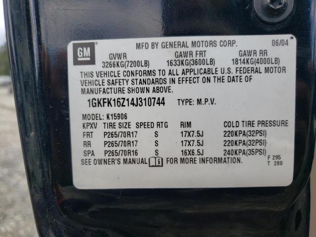 1GKFK16Z14J310744 - 2004 GMC YUKON XL K1500 BLACK photo 13