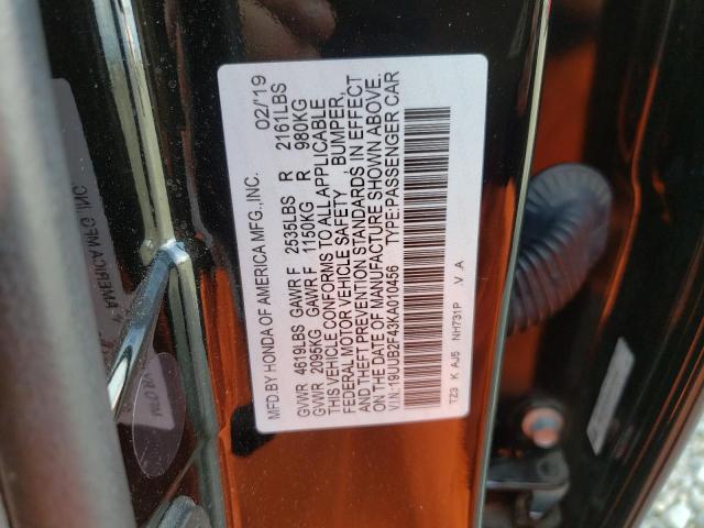 19UUB2F43KA010456 - 2019 ACURA TLX TECHNOLOGY BLACK photo 12