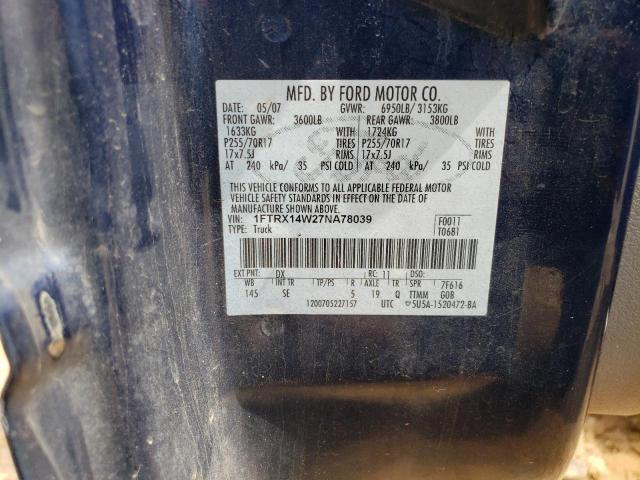 1FTRX14W27NA78039 - 2007 FORD F150 BLUE photo 12