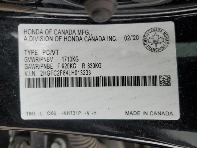 2HGFC2F84LH013233 - 2020 HONDA CIVIC SPORT BLACK photo 12