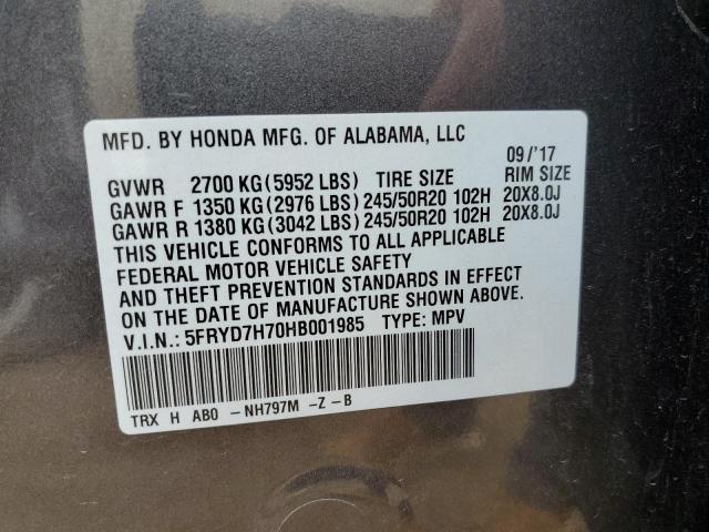 5FRYD7H70HB001985 - 2017 ACURA MDX SPORT HYBRID ADVANCE CHARCOAL photo 14