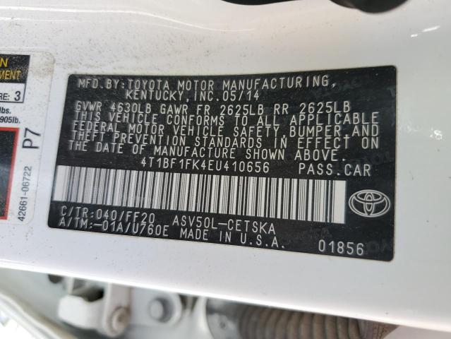 4T1BF1FK4EU410656 - 2014 TOYOTA CAMRY L WHITE photo 13